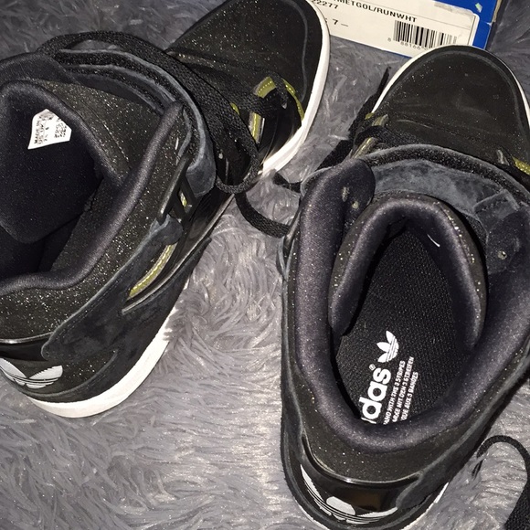 adidas Shoes | Adidas Black Metallic And Gold Hi Top | Poshmark
